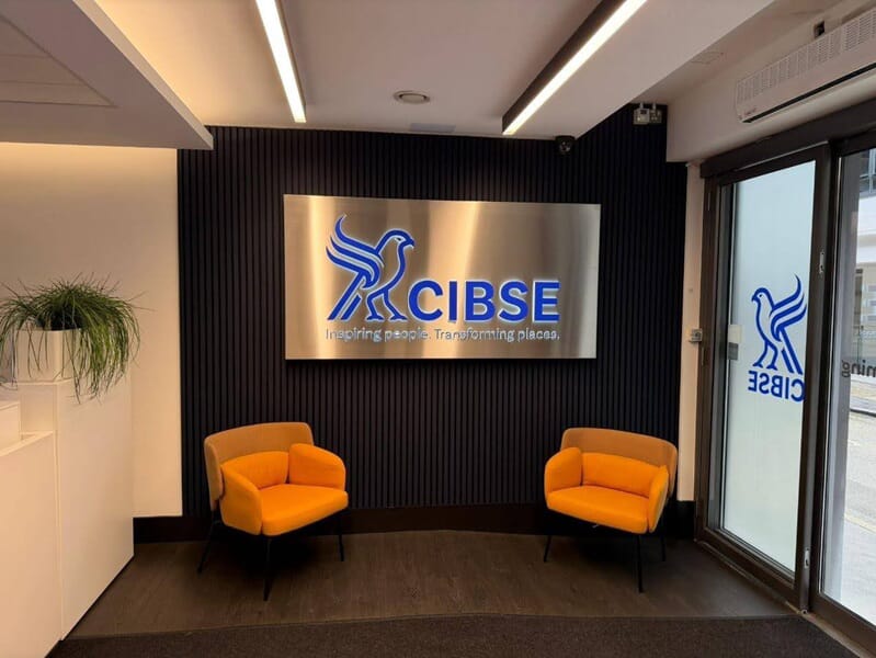 An image of the interior CIBSE lit up signage.